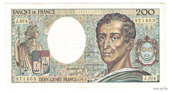 Франция 200 франков 1989 года. Тип P 155c. Подпись D. Ferman, B. Dentaud and A. Charriau. Редкая! Состояние XF+!