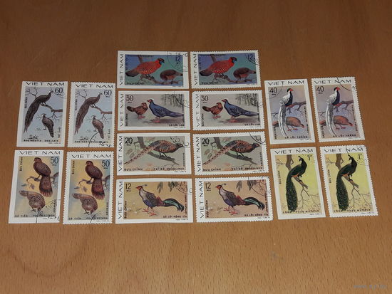 Вьетнам 1978 Фауна. Птицы. Фазаны. Полная серия 16 марок (8 + 8 б/з)