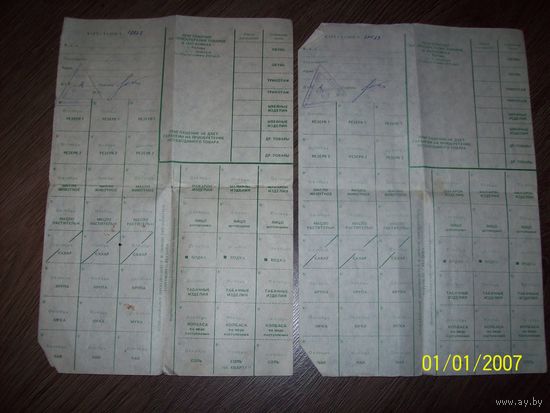 Продовольственные карточки образца СССР воинской части