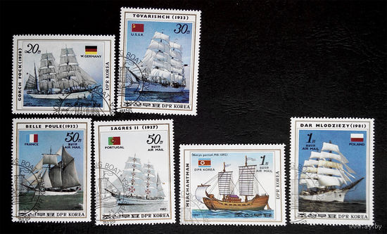 Корея 1987 г. Парусники. Корабли, две полных серии 6 марок, 2+4(airmail) #0035-Т1
