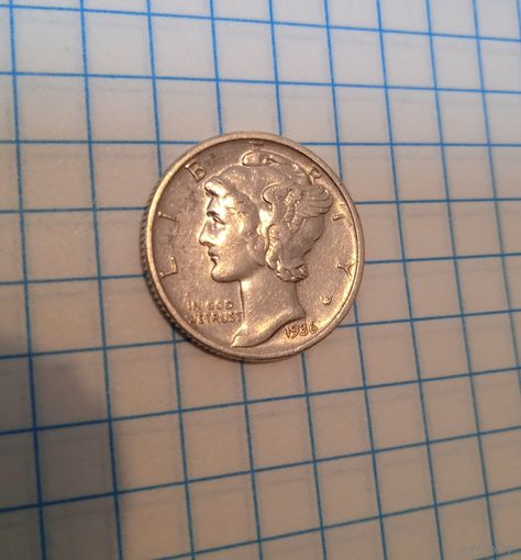 10 центов дайм  США 1936 D серебро 900