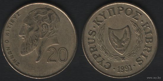 Кипр km62.2 20 центов 1991 год (голова) (f