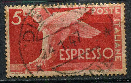 Королевство Италия - 1945/1947 - Марка экспресс-почты 5L - [Mi.715] - 1 марка. Гашеная.  (Лот 75EO)-T7P13