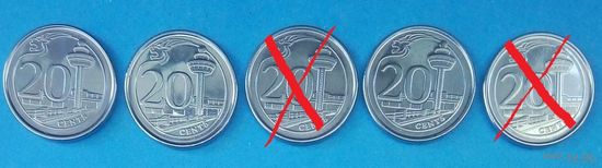 Сингапур 20 центов, 2013. 2014.2017.-штемпельный блеск