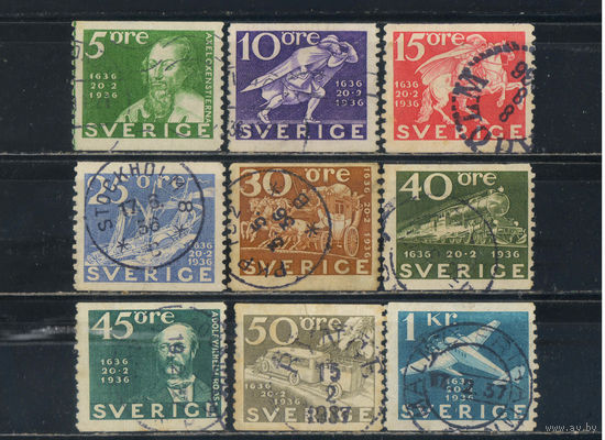 Швеция 1936 300 летие шведской почты #227-30,232,234-6,238