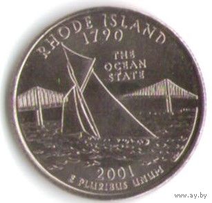 25 центов 2001 г. Род-Айленд серия Штаты и Территории Двор D _UNC