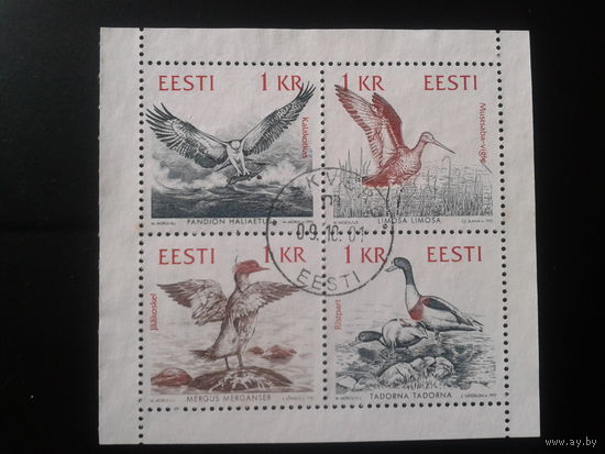 Эстония 1992 Птицы, квартблок из буклета