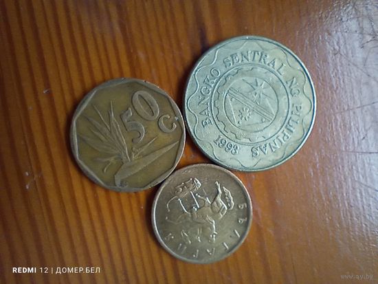 Филиппины 5 песо 2005, ЮАР 50 центов 1992, Болгария 5 сотинок 2000 -86