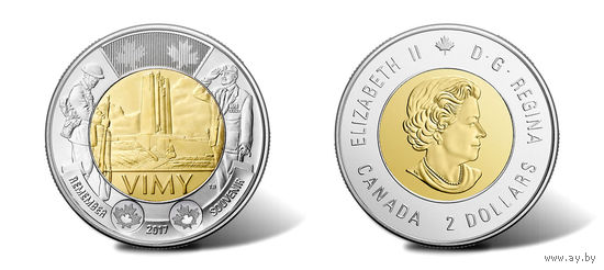 Канада 2 доллара 2017 100 лет Битве на хребте Вими UNC