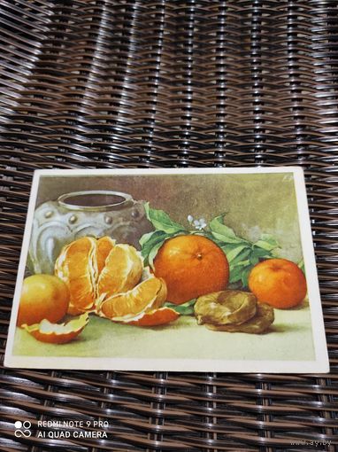 ОТКРЫТКА фрукты  апельсин рисунок натюрморт зарубежная