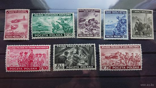Польша 1943 Польское правительство в эмиграции в Лондоне (Мих.368-375) **, полная серия, 8 марок.