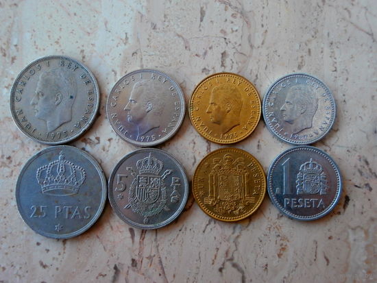 Набор 4 монеты: 25 песет, 5 песет, 1 песета, 1 песета Испания