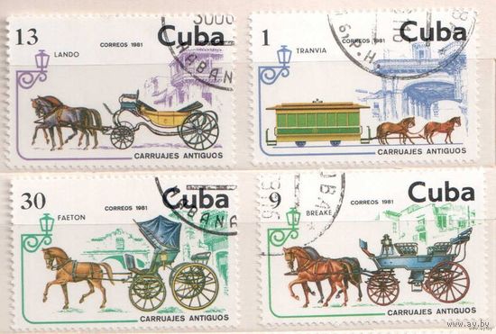 Транспорт. 4 марки, 1981г.,гаш. Куба.