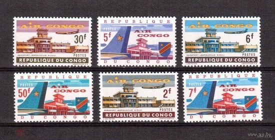 Транспорт Конго 6 марок 145-50 Самолеты Авиация Аэропорт MNH
