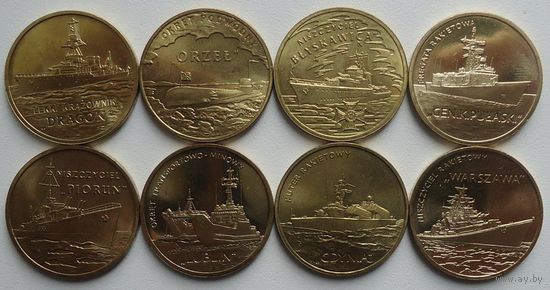 Польша. Набор "Польские корабли" 8 монет UNC 2012-2013