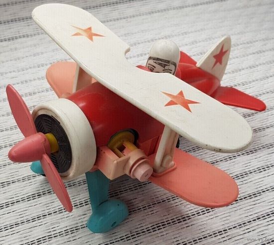 Игрушка механическая заводная Самолет биплан И-15 из СССР