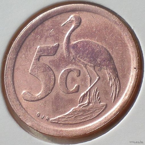 ЮАР, 5 центов 1991 года, медь-сталь, Африканская красавка, или райский журавль