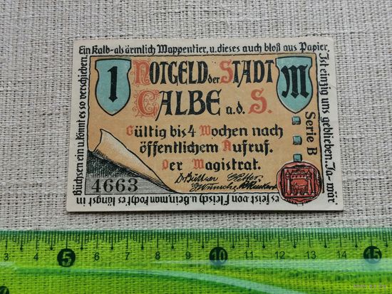 Германия-нотгельд   1 марка   пфенингов  Calbe 1917