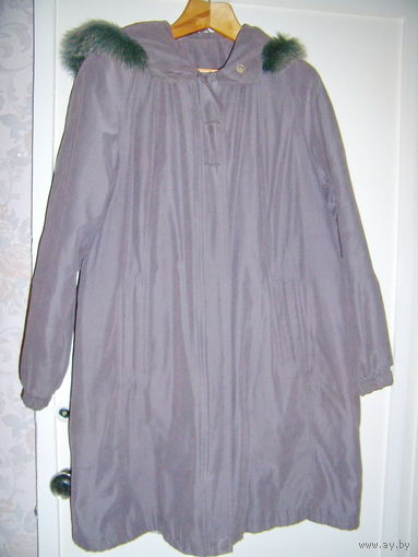 Пальто демисезонное серое с капюшоном,р.46-50 из 90х