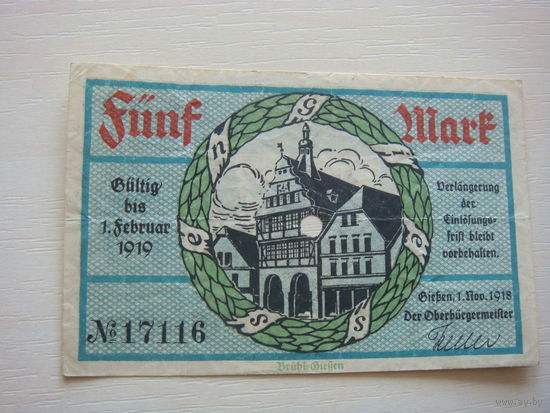 Германия 5 марок 1918 год нотгельд