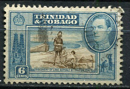 Британские колонии - Тринидад и Тобаго - 1938/1944 - Король Георг VI и озеро 6С - [Mi.138] - 1 марка. Гашеная.  (Лот 53EX)-T25P1