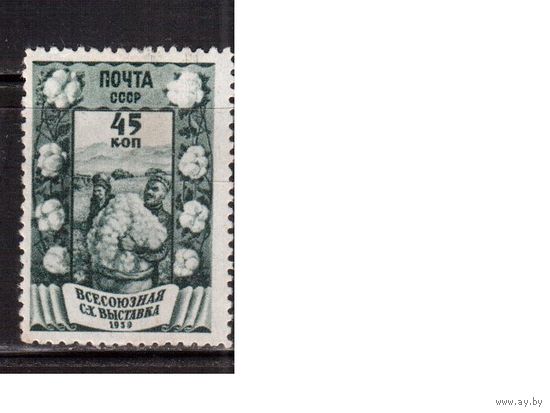 СССР-1939, (Заг.596(1))  * ,  лин. растр ВР, Сельхоз. выставка, Хлопководство