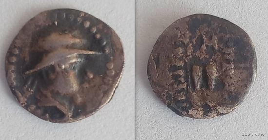 Греция Древния греческая короли Бактрии серебряная Hemidrachm 200-185 до н. э. 0,6гр.11,5мм