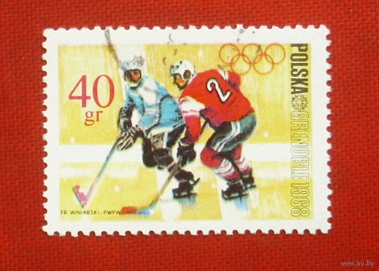 Польша. Хоккей. ( 1 марка ) 1968 года. 2-2.