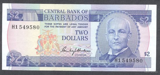 Барбадос 2 доллара 1980 г. Р30, 1-я серия редкая подпись.