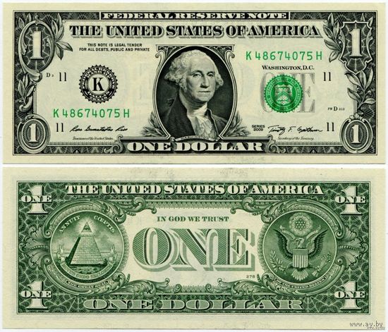 США. 1 доллар (образца 2009 года, K, Техас, P530, UNC)