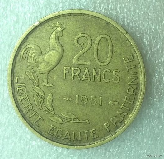 Франция 20 франков В, 1951 г.
