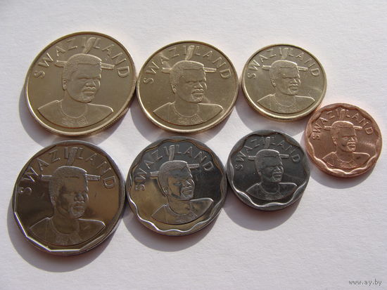 Свазиленд. "Эсватини" набор 7 монет 5, 10, 20, 50 центов, 1, 2, 5 эмалангени 2011-2015 год UNC