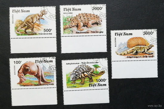 Вьетнам 1990 г. Динозавры. Фауна. полная серия из 5 марок #0204-Ф1P47