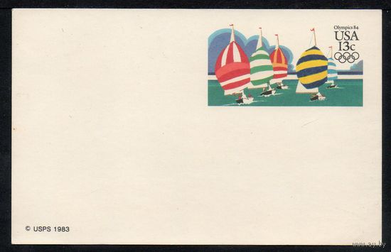 Почтовая карточка Летние Олимпийские игры в Лос-Анжелесе США 1984 год