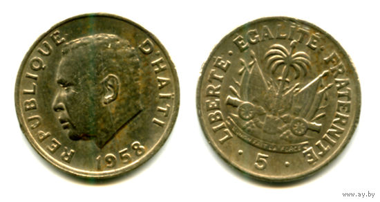 Гаити 5 центов 1958 КМ#62 Президент Дювалье
