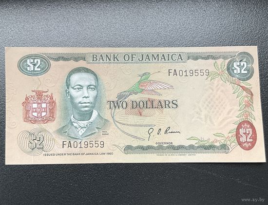 Ямайка 2 доллара 1973 г., Юбилейная, серия FA