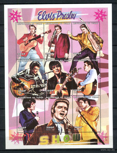 Чад - 1999 - Элвис Пресли - малый лист - [Mi. 1960-1968] - полная серия - 9 марок. MNH.