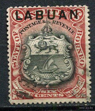Британские колонии - Лабуан - 1894 - Надпечатка LABUAN на марках Северного Борнео 6С - [Mi.51] - 1 марка. Гашеная.  (Лот 48Eu)-T5P4