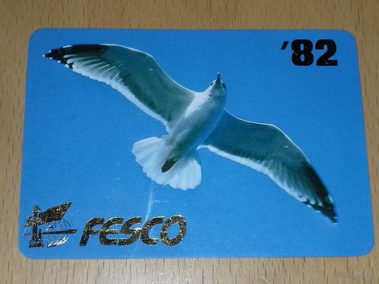 Календарик пластиковый 1982 FESCO Дальневосточное морское пароходство. Чайка. Пластик