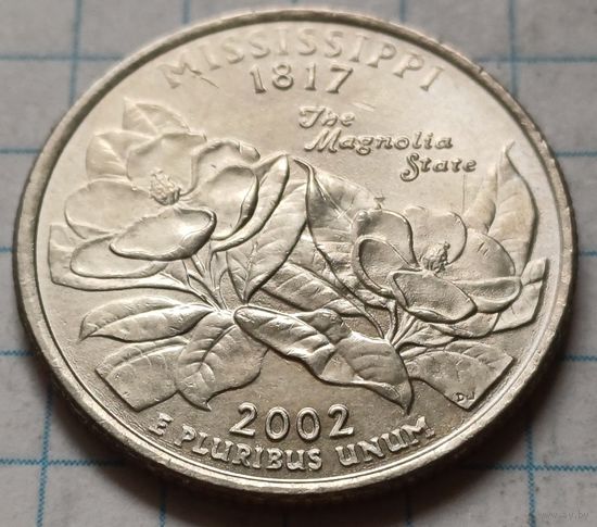 США 1/4 доллара, 2002 Квотер штата Миссисипи    P    ( 1-1-4 )