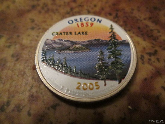 25 центов, цветной квотер США, штат Орегон