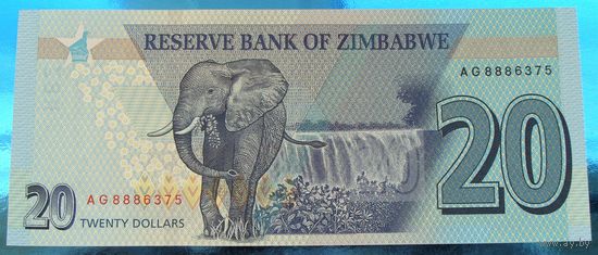 Зимбабве. 20 долларов 2020 года  Номер по каталогу: P104  Пресс Unc