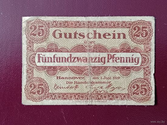 Германия 25 пфеннингов (Ганновер) 1919