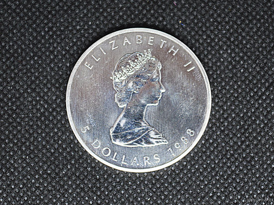 Монета 5 долларов 1988 года. Канада. Унция чистого серебра.