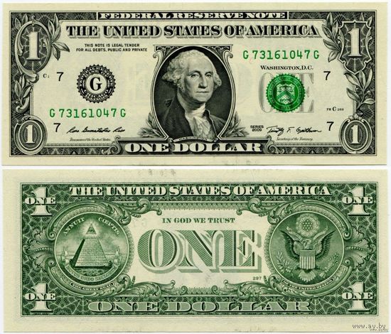 США. 1 доллар (образца 2009 года, G, Чикаго, P530, UNC)