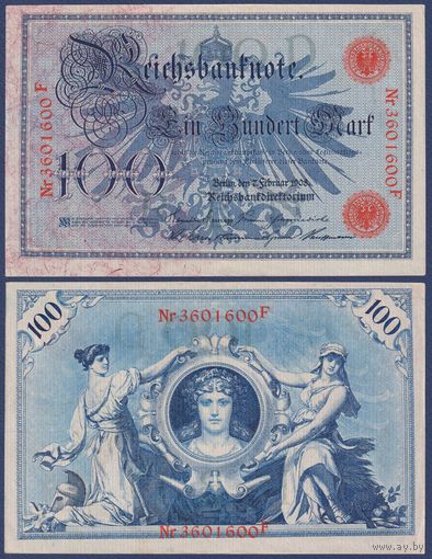 Германия, 100 марок 1908 г., P-33 (красные печати), XF+