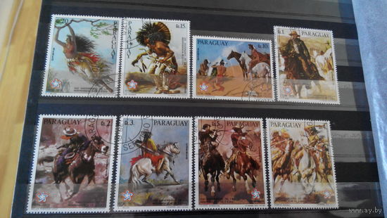 Марки фауна лошади этнические войны индейцы и ковбои редкость Парагвай