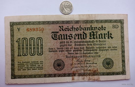 Werty71 Германия 1000 марок 1922 банкнота