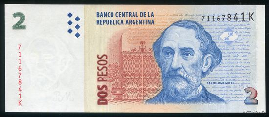 Аргентина 2 песо 2002 г. P352(6). Серия K. UNC