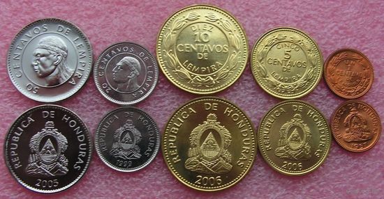 Гондурас. набор 5 монет = 1, 5, 10, 20, 50 сентаво 1957 - 2006 год